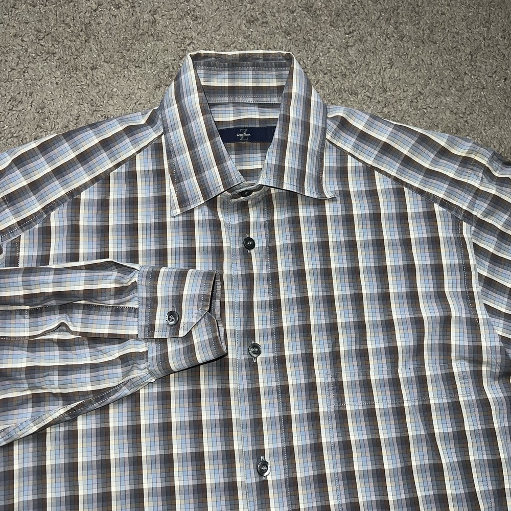 Zegna Sport Button Up Shirt Small Adult Blue Centoquaranta Plaid Men